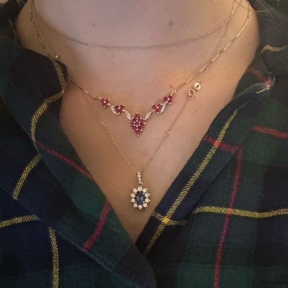 14k gold, diamond, and ruby vintage necklace. - Picture 1 of 8